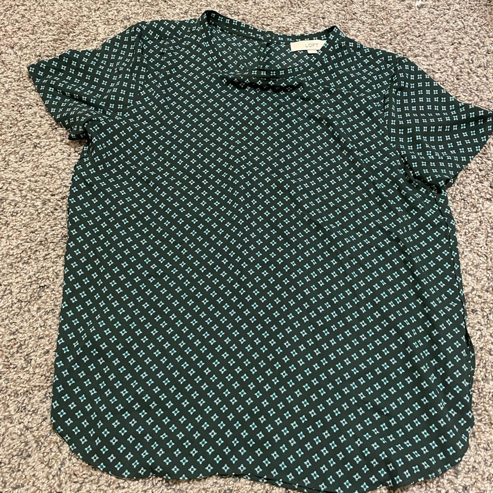 Loft Green diamond Patterned Short Sleeve Blouse size L